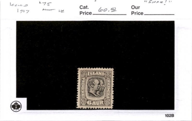 Iceland, Postage Stamp, #75 Mint LH, 1907 King Christian IX (AD)