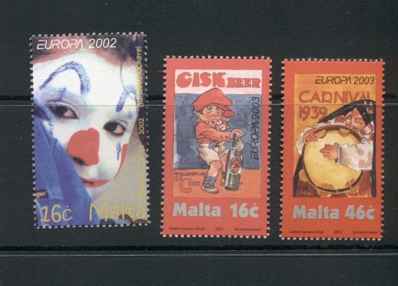 Malta  #1080/#1123-24 (2002-03 Europa sets) VFMNH CV $5,25