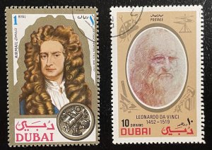 Dubai #154 Used Leonardo Da Vinci + #C57 Used Airmail: Isaac Newton