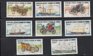 Comoro Islands # 591-598, Antique Autos & Sailing Ships, Mint NH, 1/2 Cat.