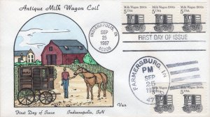 George Van Natta Hand Painted FDC for the 1987 5c Milk Wagon Transportation Coil