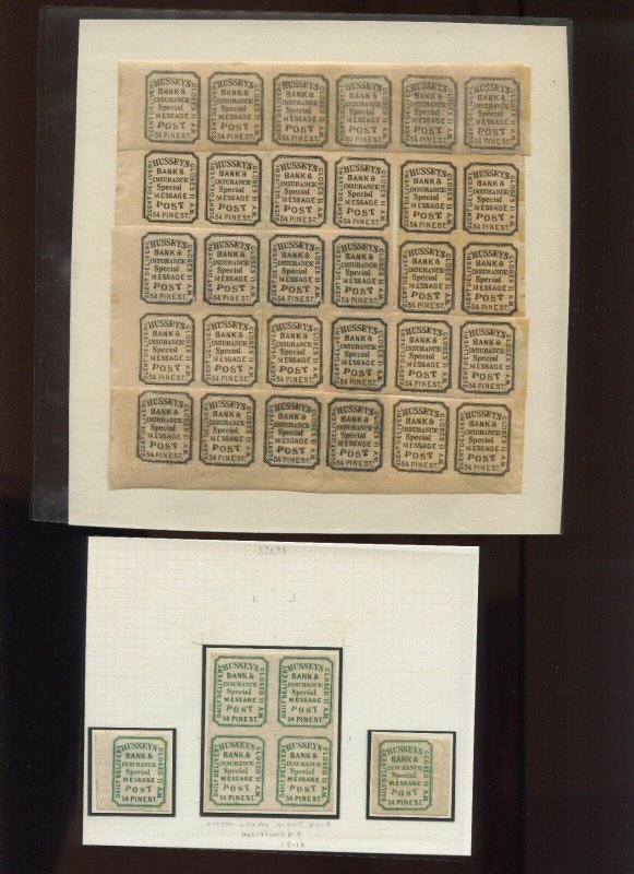 Lot of 280+ Hussey's Post 1862-1873 Local Stamps Most on Perry Pages