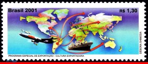 2784 BRAZIL 2001 EXPORTS PROGRAM, PLANE, SHIPS, MAPS, MI# 3141, MNH