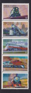 United States  #3333-3337a MNH 1999  famous trains . strip of 5