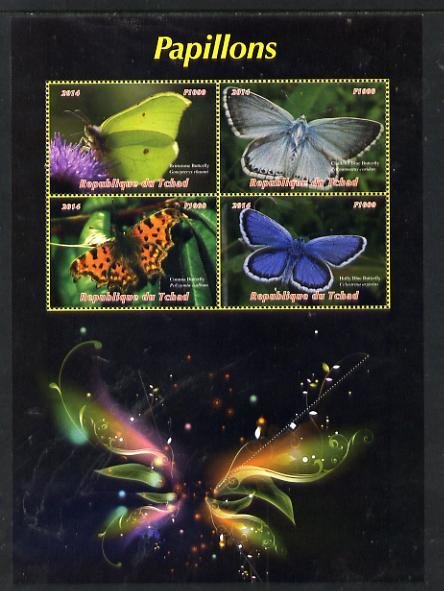 CHAD - 2014 - Butterflies - Perf 4v Sheet #1 - M N H - Private Issue