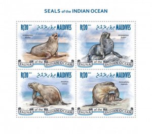 Maldives - Seals - Indian Ocean - Marine Life - 4 Stamp Sheet 13E-008