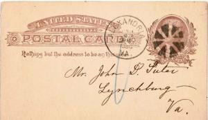 United States Virginia Alexandria 1886 starburst  Postal Card.