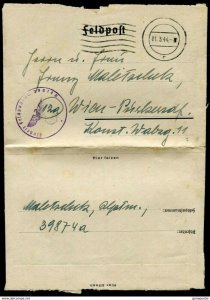 h271 - GERMANY Reich WW2 1944 FELDPOST Cover to Austria (FPN 39874 B). Letter