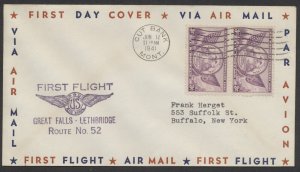1941 AAMC #4111c June 12 Cut Bank Montana to Lethbridge ALTA Flight Air Mail