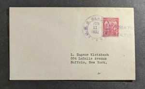 1932 USS Blackhawk Navy Cover to Buffalo NY Asiatic Station Cancel