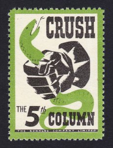 REKLAMEMARKE POSTER STAMP ⭐ CRUSH THE 5TH COLUMN ⭐ (RONALDS CO. LTD) WWII