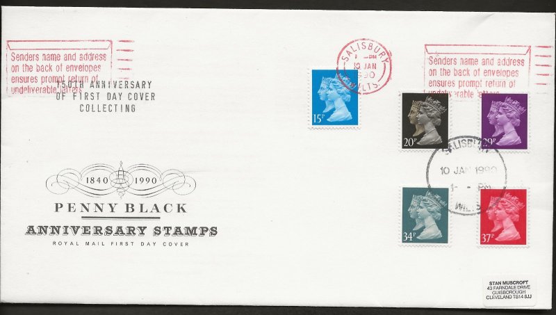 10/1/1990 PENNY BLACK ANNIVERSARY-DOUBLE HEAD MACHIN SET RARE CD-SLOGAN FDC