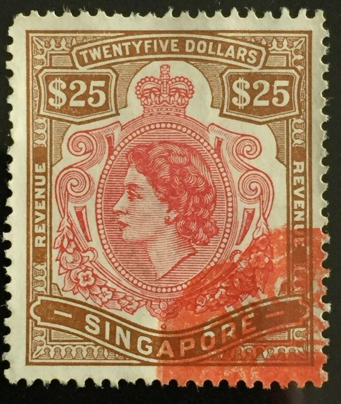 MALAYA SINGAPORE QEII REVENUE $25 Used M3252