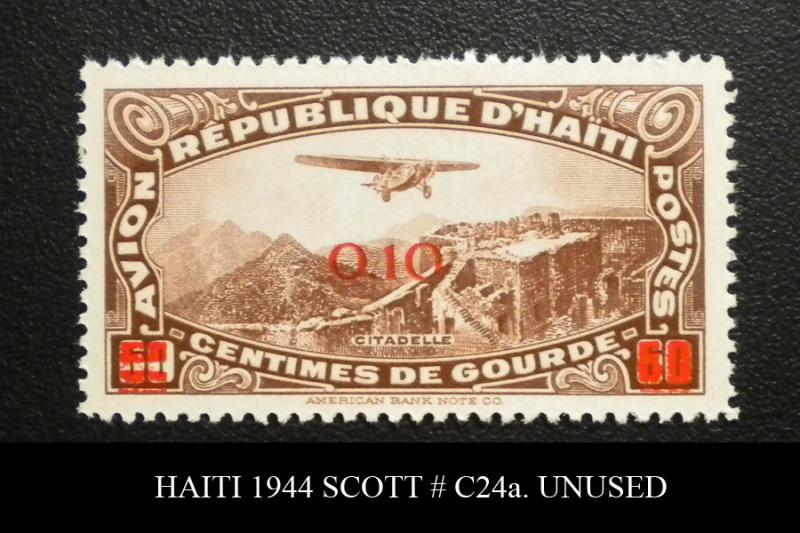 RARE HAITI 1944 STAMP SCOTT # C24a. UNUSED OVERPRINTED.