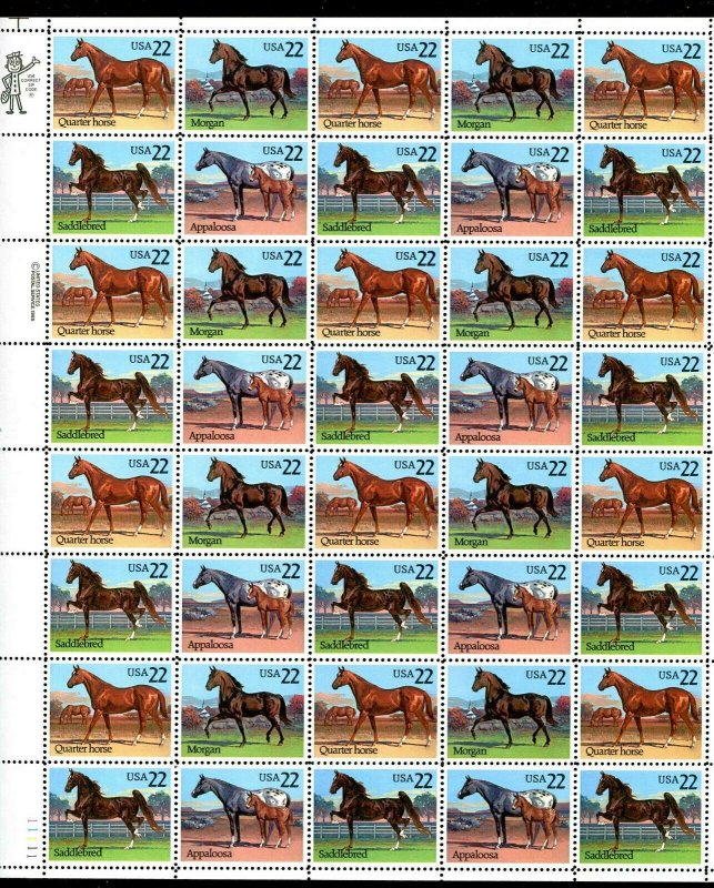 2155 - 2158 Horses 22¢ Sheet of 40  MNH