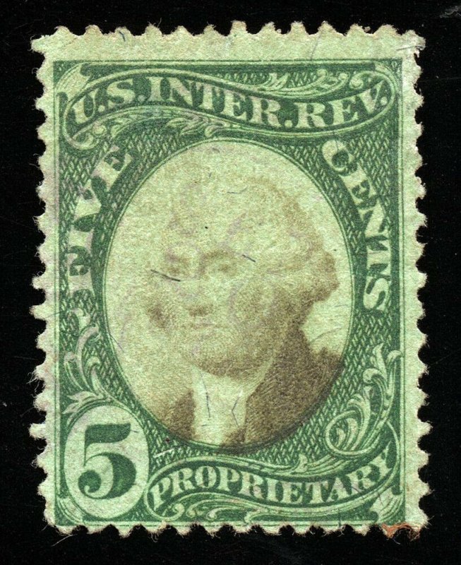 B248 U.S. Revenue Scott RB5b 5-cent Proprietary, green paper, SCV = $250