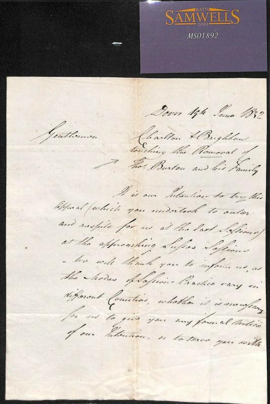 GB LETTER Dover *Removal Order* 1832 {samwells-covers} MS1892 