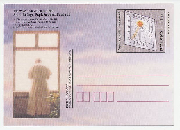 Postal stationery Poland 2006 Pope John Paul II - Sindial - Clock