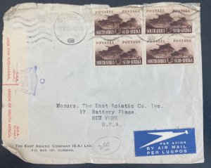 1942 Durban South Africa Airmail Censored commercial Cover To New York Usa