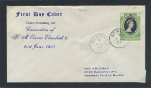 St. Kitts & Nevis 1953 QEII Coronation on First Day Cover.