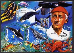 MALAWI - 2012 - Jacques Yves Cousteau - Perf 3v Sheet - MNH - Private Issue