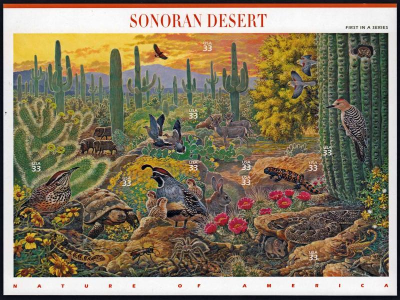 SC#3293 33¢ Nature of America: Sonoran Desert Sheet of Ten (1999) SA