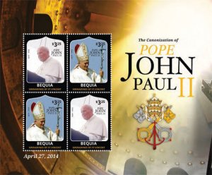 BEQUIA 2014 - THE CANONIZATION OF POPE JOHN PAUL II SHEET OF 4 STAMPS (#2) MNH