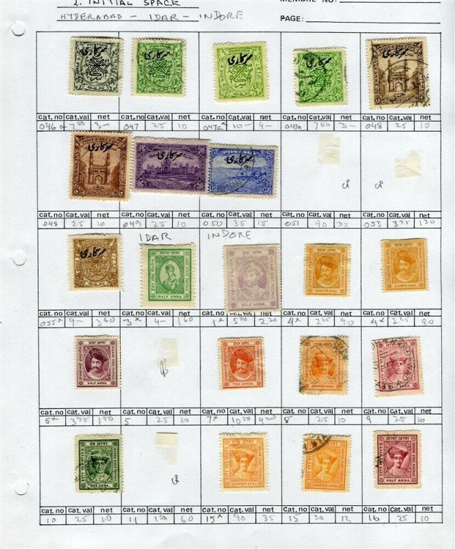 INDIAN STATES; HYDERABAD/INDORE early 1900s mixed mint and used range on page