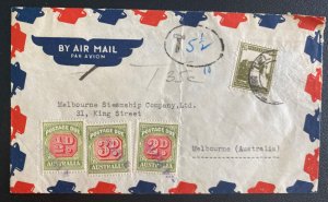 1948 Tel Aviv Palestine Airmail Postage Due  Cover To Melbourne Australia