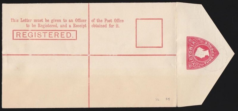 VICTORIA Registered Envelope: 1893 QV Shield 3d size b laid paper Britannia wmk