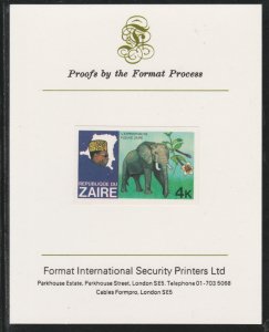 ZAIRE 1978 RIVER EXPEDITION  4k  imperf on FORMAT INTERNATIONAL PROOF CARD