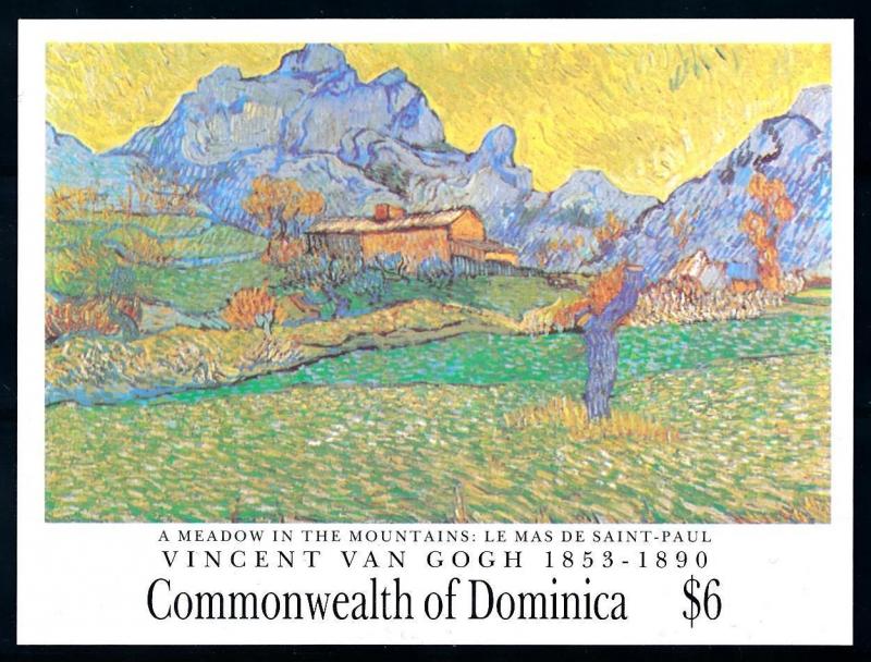 [94730] Dominica 1991 Art Painting Van Gogh Meadow Mountains Sheet MNH