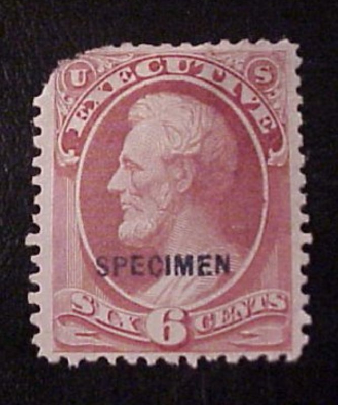 1873 EXECUTIVE SPECIMEN OFFICIAL 6 CENT LINCOLN M/NGAI SCOTT O13S CV 60.00