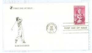 US 1932 1981 U/A FDC with Readers Digest cachet, Babe Zaharias, golf, sports