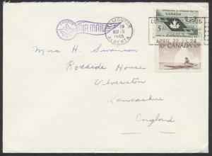 1965 Edmonton ALTA to England Cover Winged Air Mail Etiquette Int Co-op Eskimo