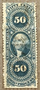 US R60b / 50c Original Process Blue Partial Perf George Washington, Faults