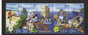 thematic Pitcairn 2001 Woodcarving strip 4 + label sg.605-8   MNH