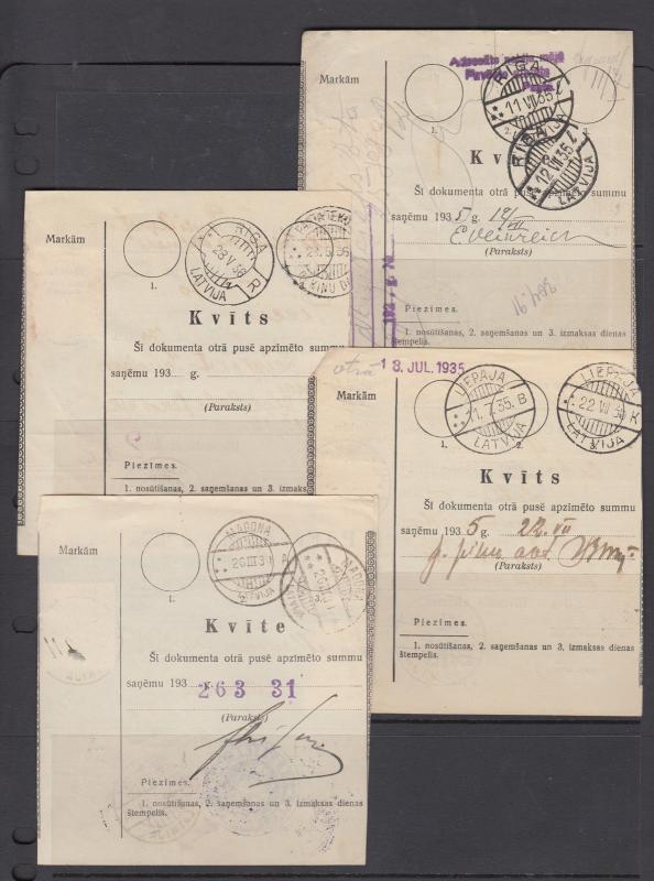 Latvia Sc 177 + others on 4 diff 1935-36 Parcel Cards. Postal Stationery