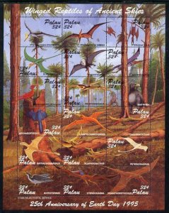 PALAU - 1995 - Earth Day, Dinosaurs, 25th Anniv-Perf 18v Sheet-Mint Never Hinged