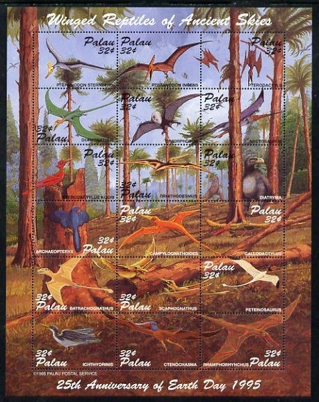 PALAU - 1995 - Earth Day, Dinosaurs, 25th Anniv-Perf 18v Sheet-Mint Never Hinged