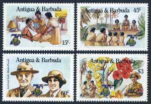 Antigua 881-884,lightly hinged. Girl Guides-75,1985.Baden-Powell.Flower