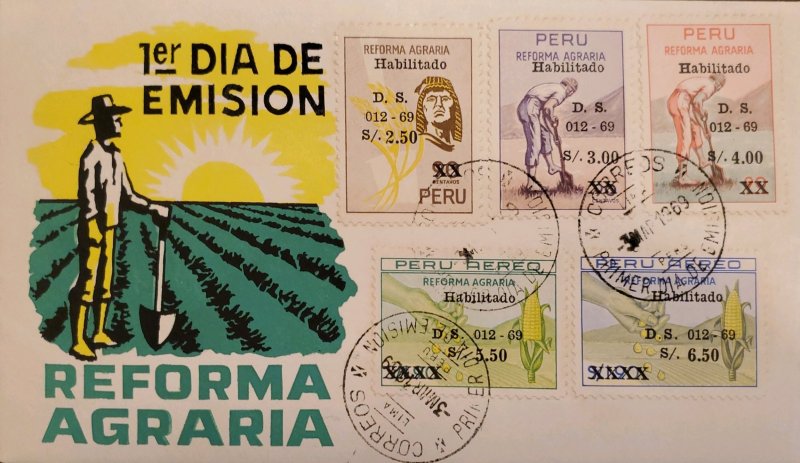 O) 1969 PERU, AGRARIAN REFORM LAW, INDIAN AND WHEAT, HAND, CORN AND FIELD, SU...