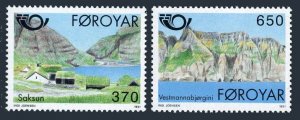 Faroe 226-227, MNH. Michel 219-220. NORDEN-1991. Tourism:Village, Cliffs.