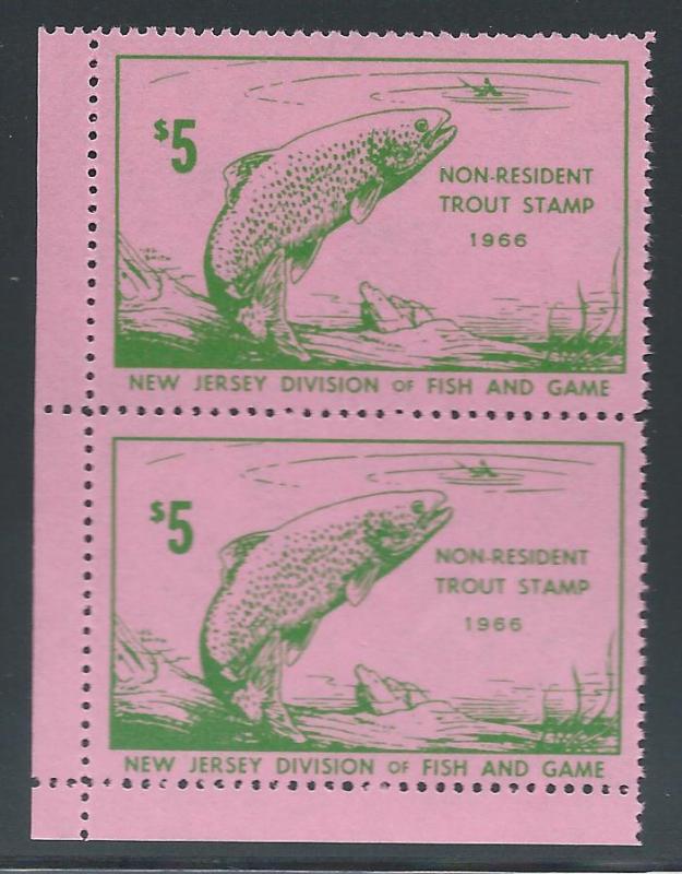 $5 Non-Resident New Jersey Trout Stamp 1966 #28, Vert Pai...