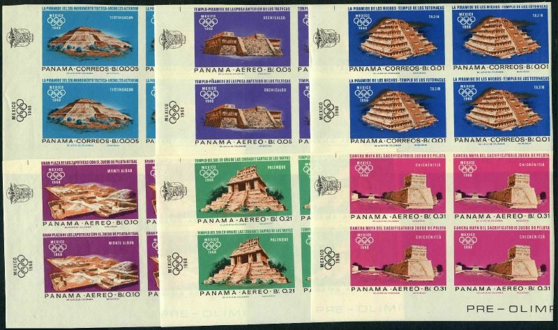 Panama 477-477E imp bl/4,477F var imp,MNH. Olympics Mexico-1968.Indian ruins.