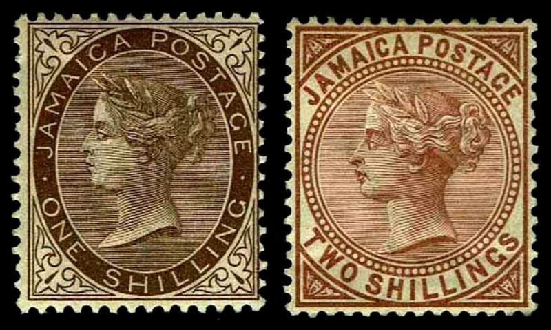 1897 Jamaica #28-29 QV Watermark 2 - OGH - F/VF & VF - CV$45.00 (ESP#3501)