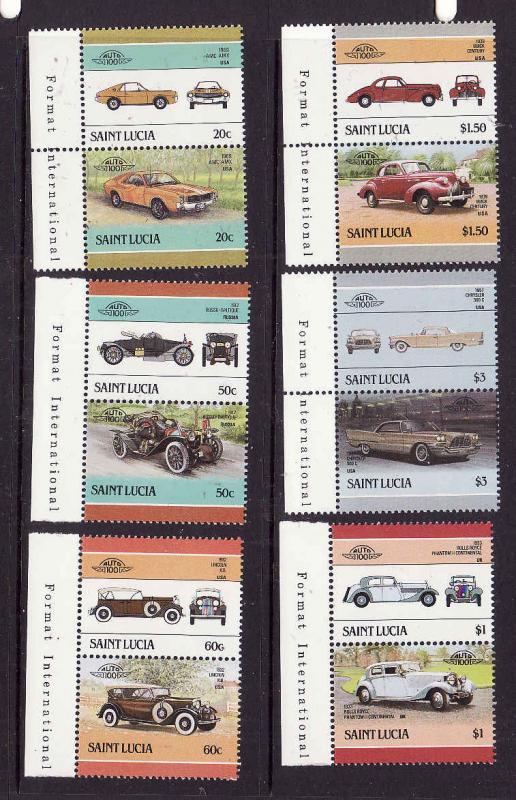 St. Lucia-Sc#850-5-Unused NH set-Classic Cars-Automobiles-1986-