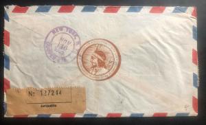 1945 Asuncion Paraguay Commercial Airmail Cover To New York USA 3 heroes stamp