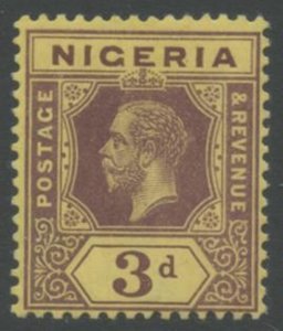 NIGERIA Sc#13 1914 3p Violet on Yellow Surface Colored Paper OG Mint Hinged