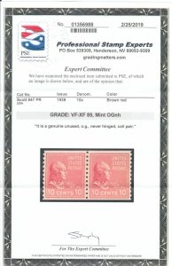 MOstamps - US #847 Mint OG NH Pr Grade 85 with PSE Cert - Lot # MO-1507 SMQ $30